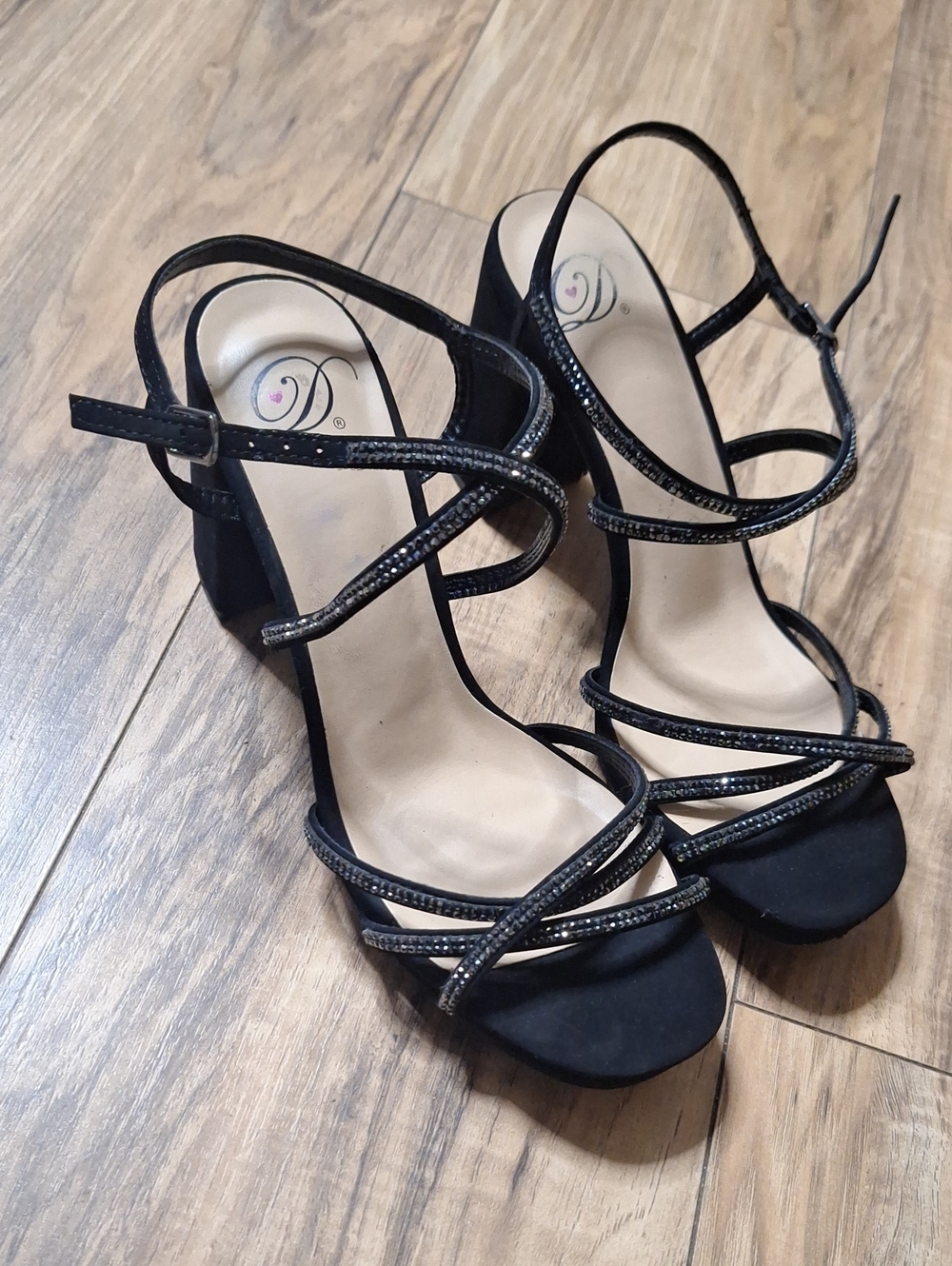 Delicious Black Strappy Rhinestone Heel Sandals